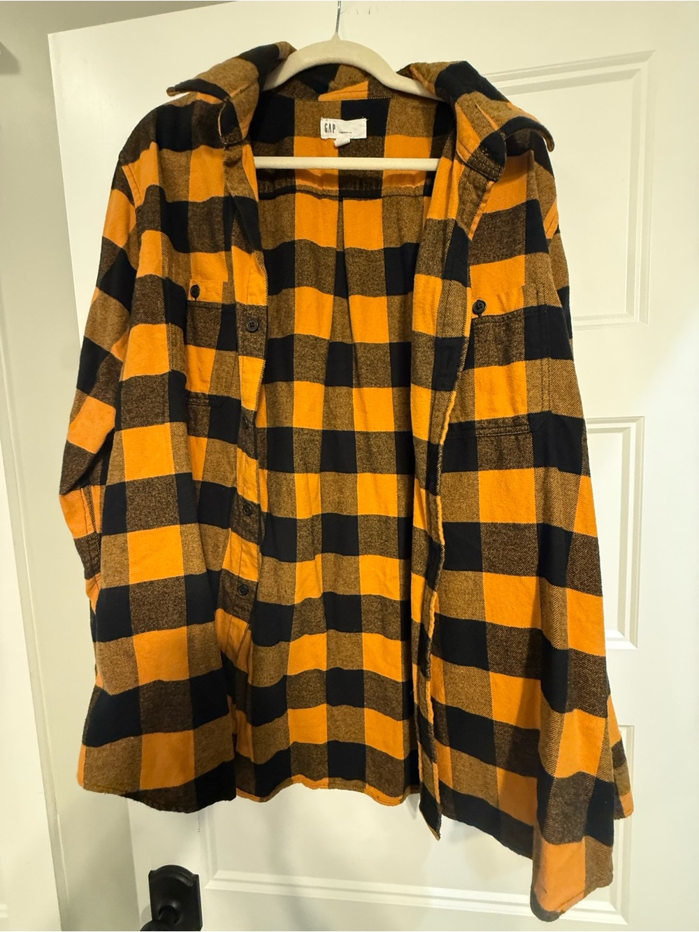 GAP Kids Orange and Black Plaid Hooded Raincoat